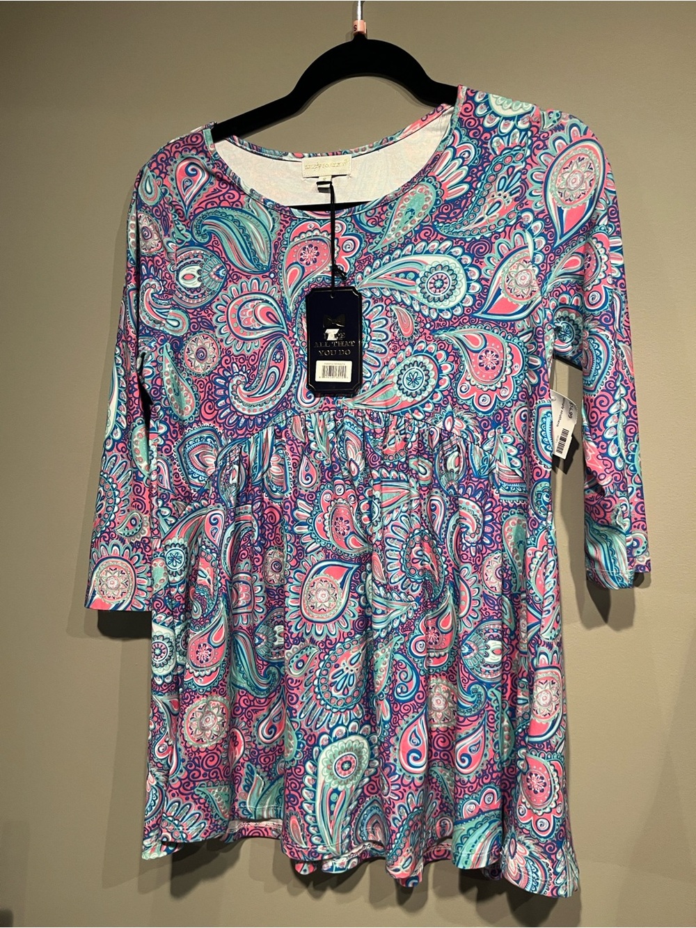 Simply Southern Paisley Knit Tunic Dress in Pink & Blue